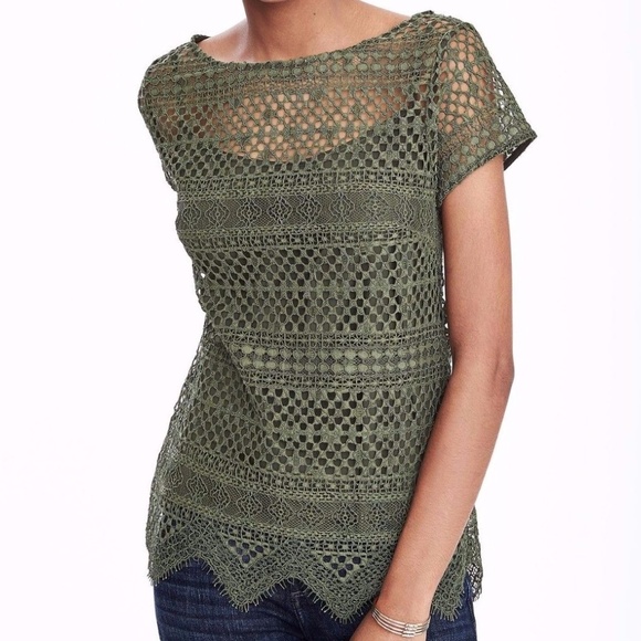 Banana Republic Mixed Lace SS Top - Green (NWT) - Picture 4 of 10